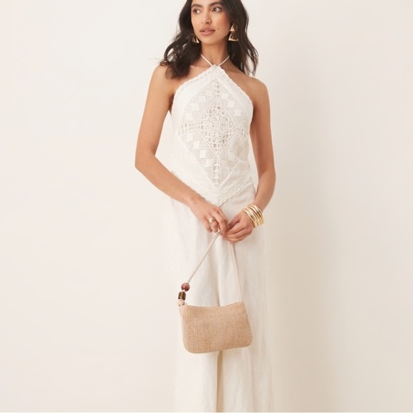 Abercrombie dress White Maxi New halter crochet linen cotton blend medium - Picture 2 of 9
